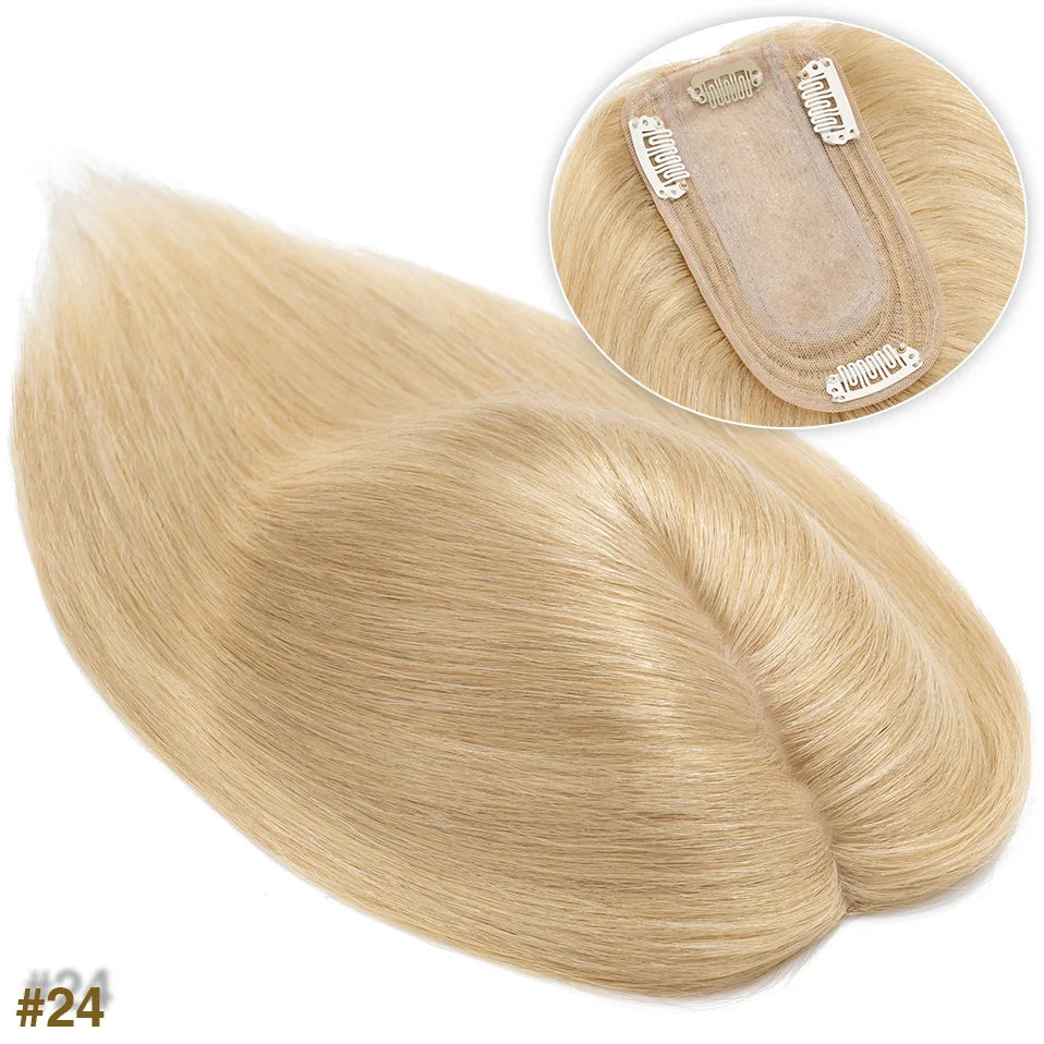 S-noilite 7x13cm Hair Toppers Human Hair For Women Natural Hair Topper Wigs Women Topper Silk Base Hair Clip In Hair Extensions