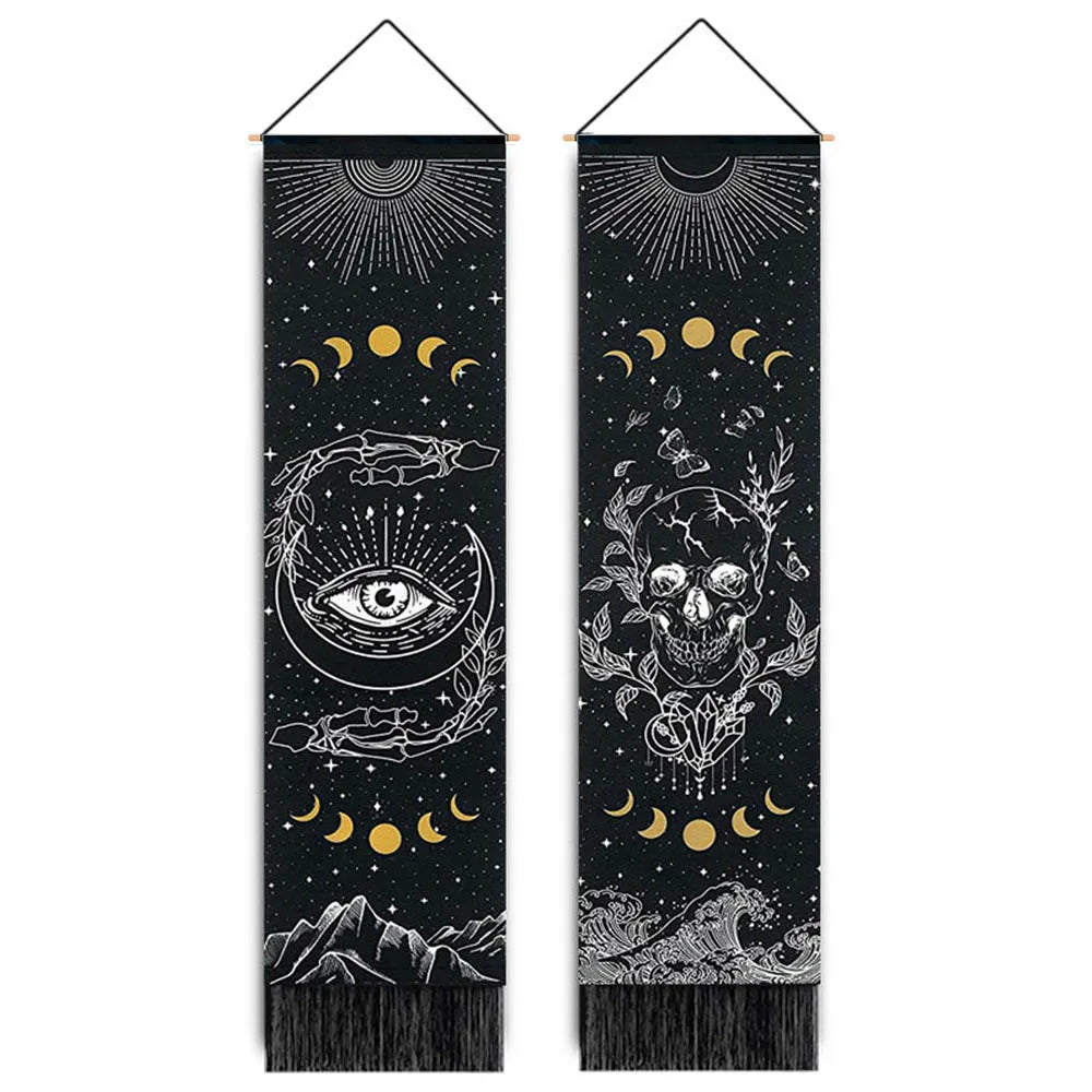 Spsychedelic Gothic Skull Tapestry Wall Hangings Trippy Black Evil Eye Skeleton Hand Tapestry for Bedroom Living Room Dorm Decor