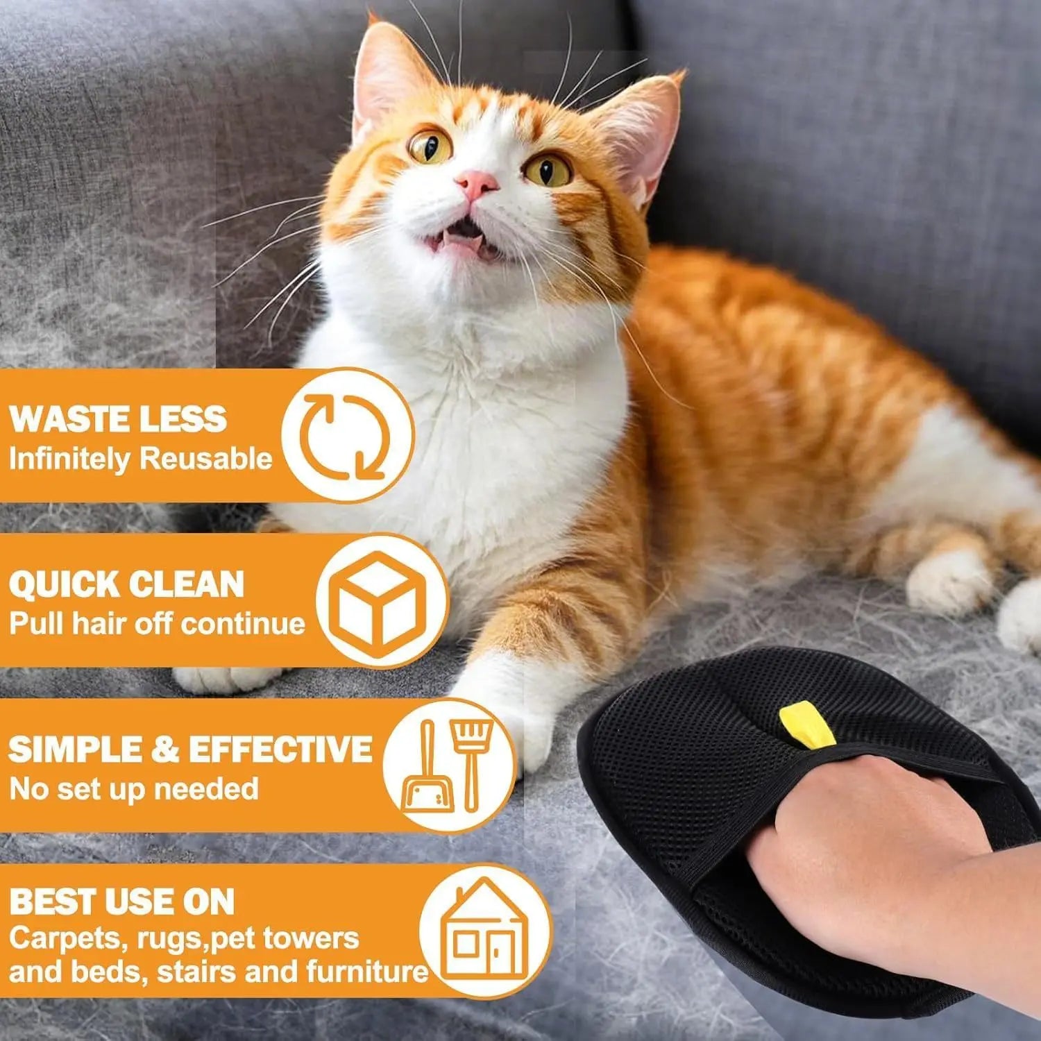 Pet Hair Removal Tool Reusable Static Removal Gloves, Double-Sided Grooming Gloves for Pets, Removes Pet Fur Hair for Carpets