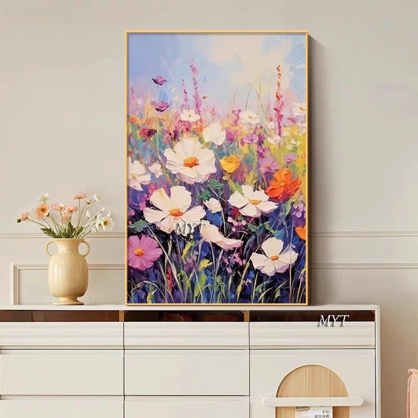 Handmade Oil Paintings for Home Decor, Abstract Pictures, Canvas Flowers, No Frame, Wall Art, Colors, Living Room, Modern