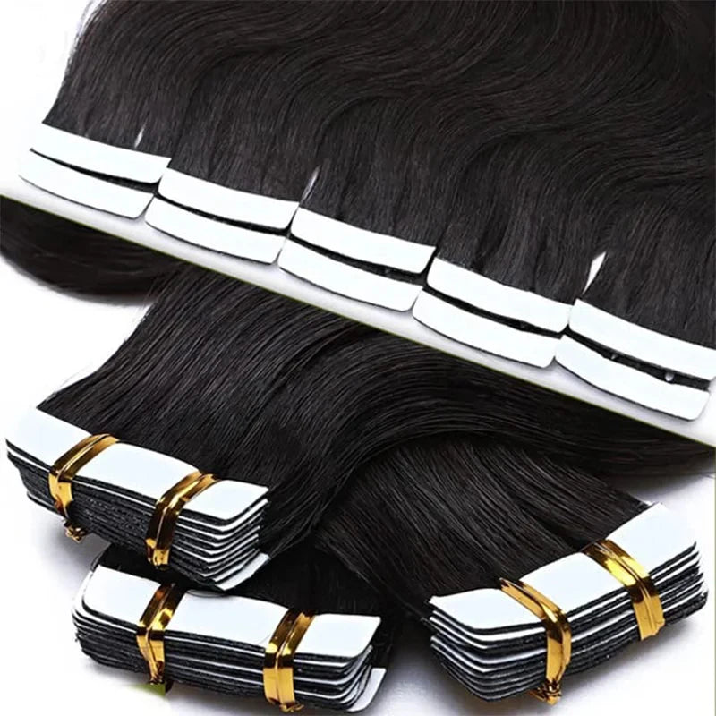Body Wave Tape In Human Hair Extensions 20Pcs/Pack Seamless Skin Weft Tape Ins 100% Human Hair Wavy Tape In Hair Extensions