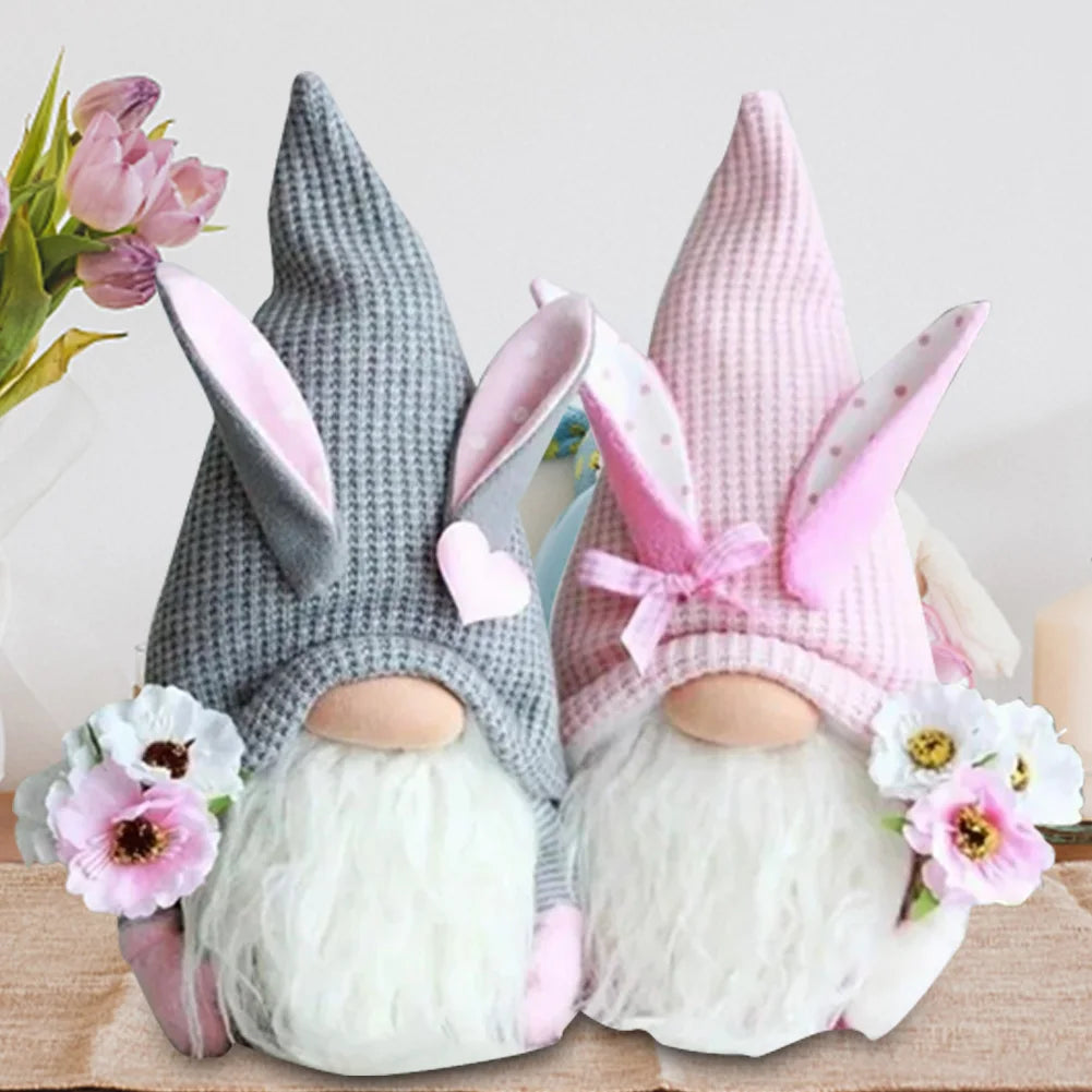 2Pcs Rabbit Ear Faceless Gnome with Knitted Hat Easter Bunny Ear Gnomes Toy Festival Theme for Bedroom Living Room Decor