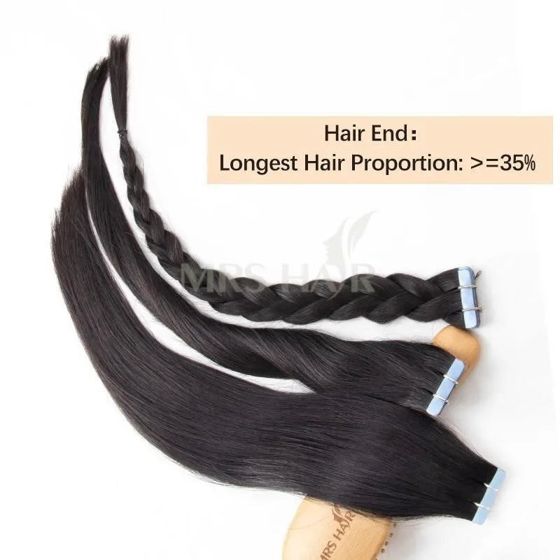 MRS HAIR Silky Straight Tape in Human Hair Extensions Remy Skin Weft Tape Hair Extension 12-24 inch 20pcs/pack 1B Natural Black
