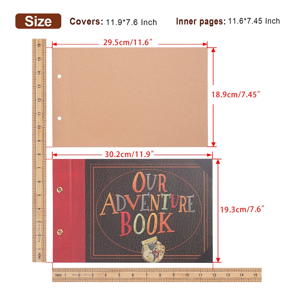 80 pages Our Adventure Book Scrapbook Photo Album 3d Retro Embossed Letter Hard Cover Friends Family Memo ry Book 11.9x7.6 Inch