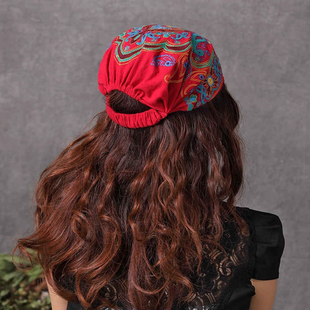 Women Mexican Style Ethnic Vintage Embroidery Flowers Hat Red Print hats for women Beanies Hats