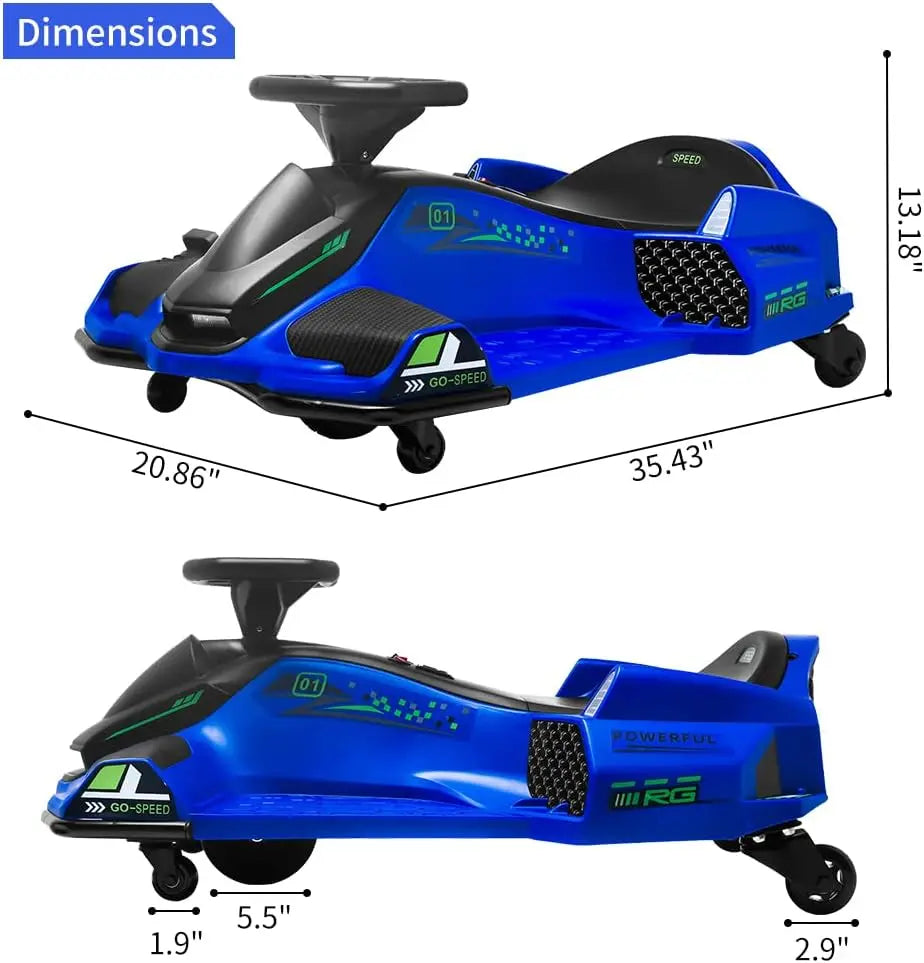 24V Kids Ride on Drift Car Electric Drifting Go-Kart Up to 7.5 mph Variable Speed with Music Colorful LED Light Low-Power Alarm