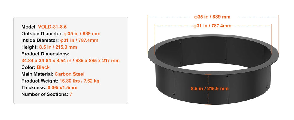 SucceBuy Fire Pit Ring Thick Fire Pit Insert Heavy Duty Carbon Steel Liner DIY Campfire Ring above or In-Ground for Outdoor