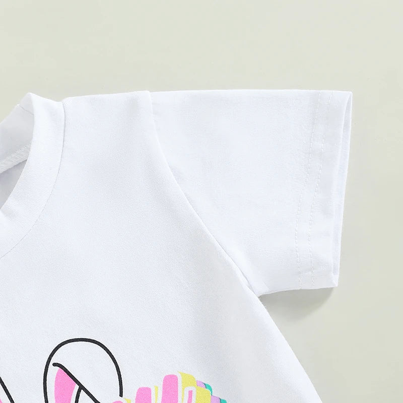 Easter Outfits Set Bunny Print Short Sleeve T-Shirts and Carrot Print Pants 2Pcs Sets for Toddler Kids Easter Party Wear