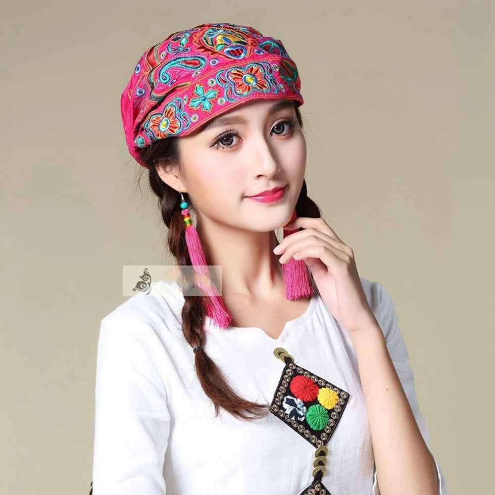 Women Mexican Style Ethnic Vintage Embroidery Flowers Hat Red Print hats for women Beanies Hats