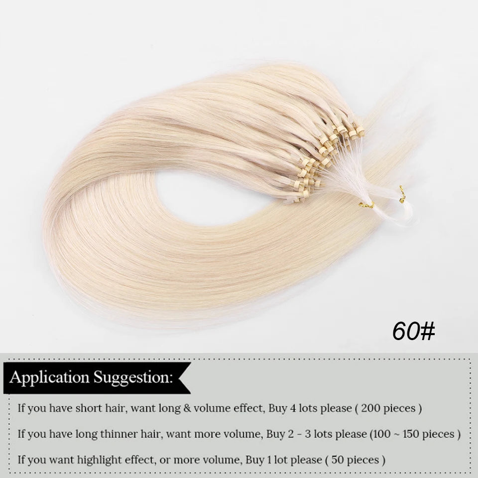 MRS HAIR Human Hair Micro Loop Extensions Easy Install At Home Micro Loop Hair Extensions Blonde Brown Black Straight 30g/pack