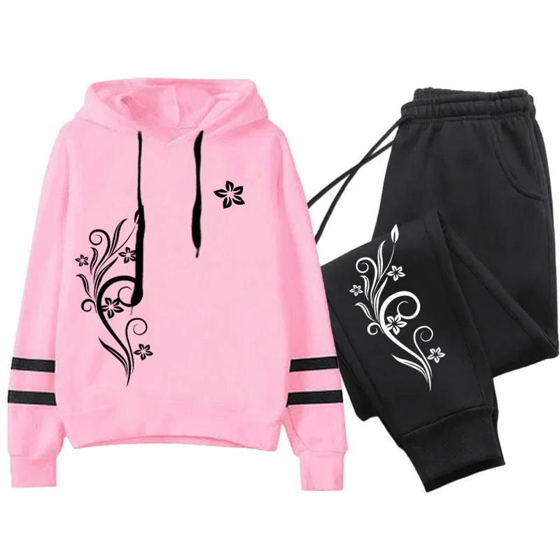 New in Womens Tracksuit Vintage Pattern Printing Sweatshirt Pants Set and Single Pcs Stripe Hoodies Casual Womens Clothing 2025