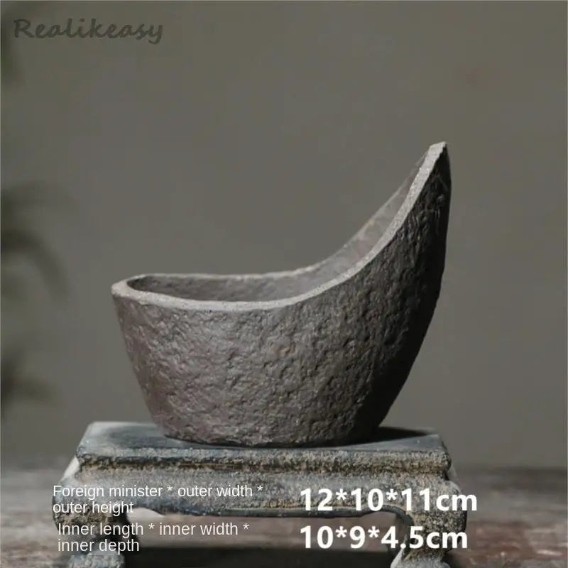 Chinese Purple Sand Flower Pot Creative Handmade Moon shaped Flower Pot Ceramic Bonsai Pot Home Desktop Decoration Pot 1PCSLE655