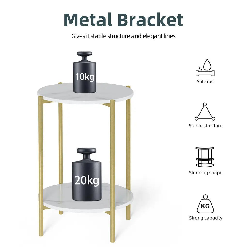 LUVODI 2-Tier Round Coffee End Tables Sofa Side Table Plant Stand with Storage Shelf Metal Frame for Living Room Bedroom