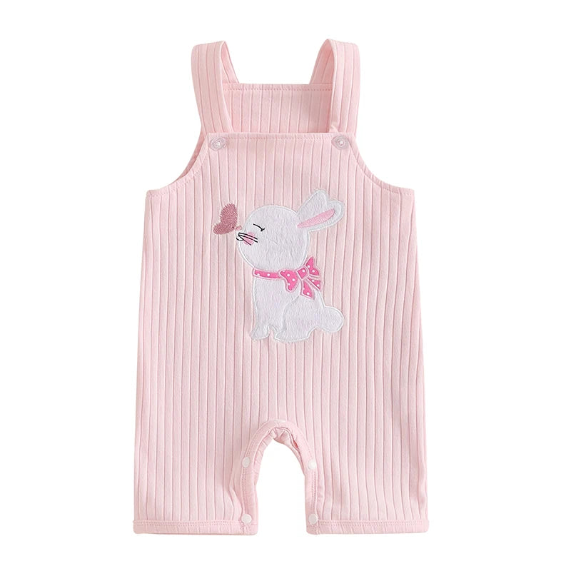 Easter Bunny Embroidered Sleeveless Romper Jumpsuit Square Neck Bodysuit for Infant Boys and Girls Cute Holiday Outfit