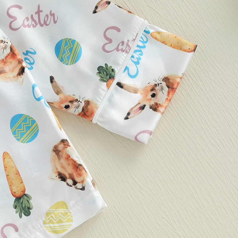 Children s Easter Pajama Set Adorable Bunny and Carrot Print Pajamas with Long Sleeve Top and Matching Pants for Boys