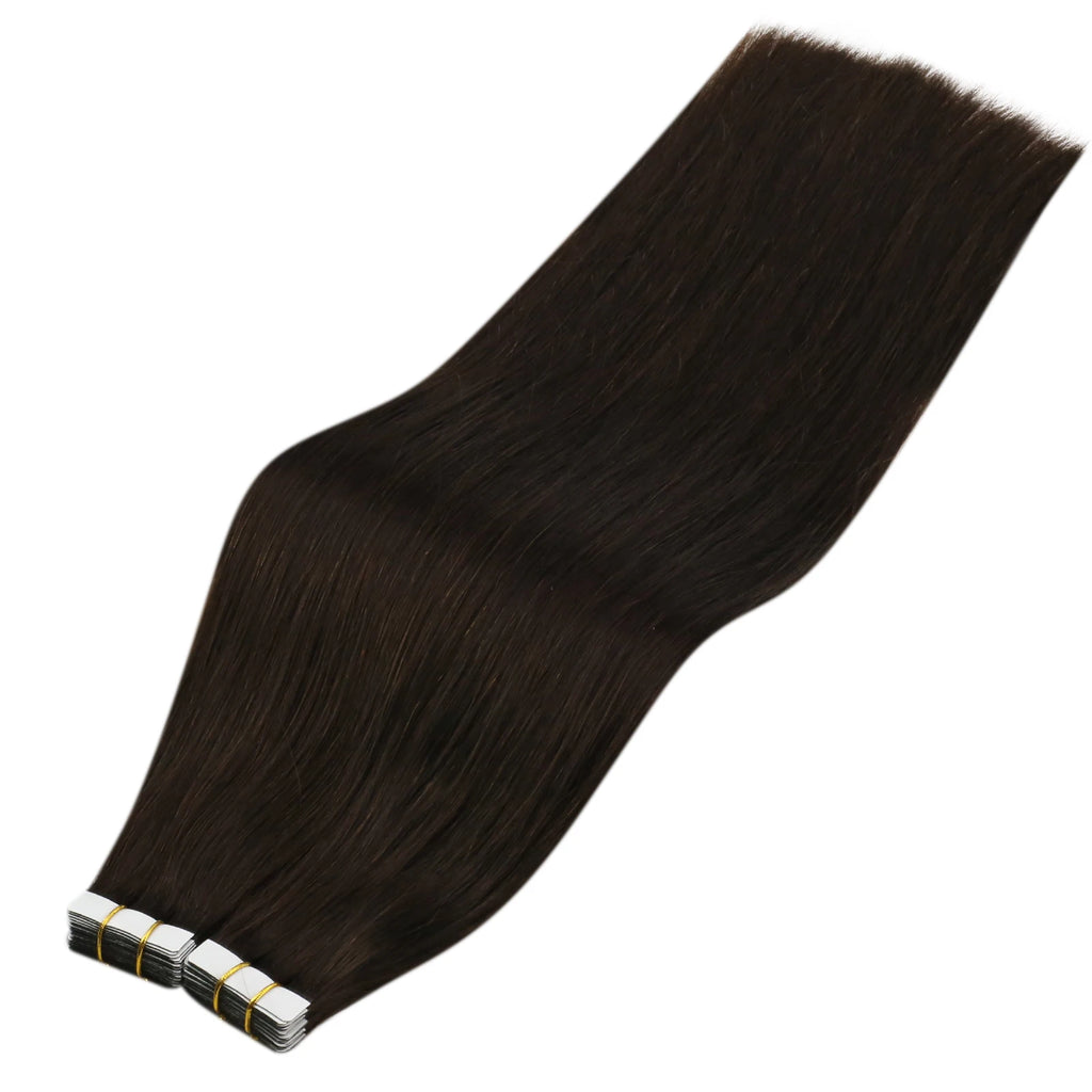 VeSunny Brown Tape in Hair Extensions Human Hair Brown Skin Weft Darkest Brown Human Hair Extensions for Women