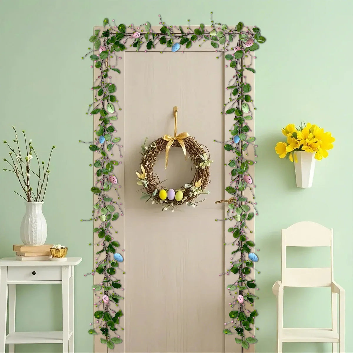 6.2ft Long Artificial Easter Egg and Mixed Berry Garland Hanging Rustic Spring Garland Pastel Easter Garland Vine String