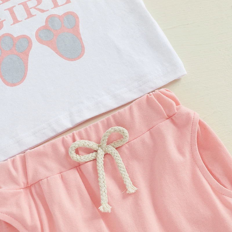 Easter Bunny Romper Set with Rabbit Print Short Sleeve Round Neck Bodysuit and Elastic Waistband Shorts for Infant Boys and