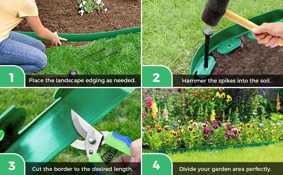 10M Flexible PVC Garden Edging with 30 Spiked Anchors Heavy Duty Lawn Border Kit Weather Resistant Landscape Tool