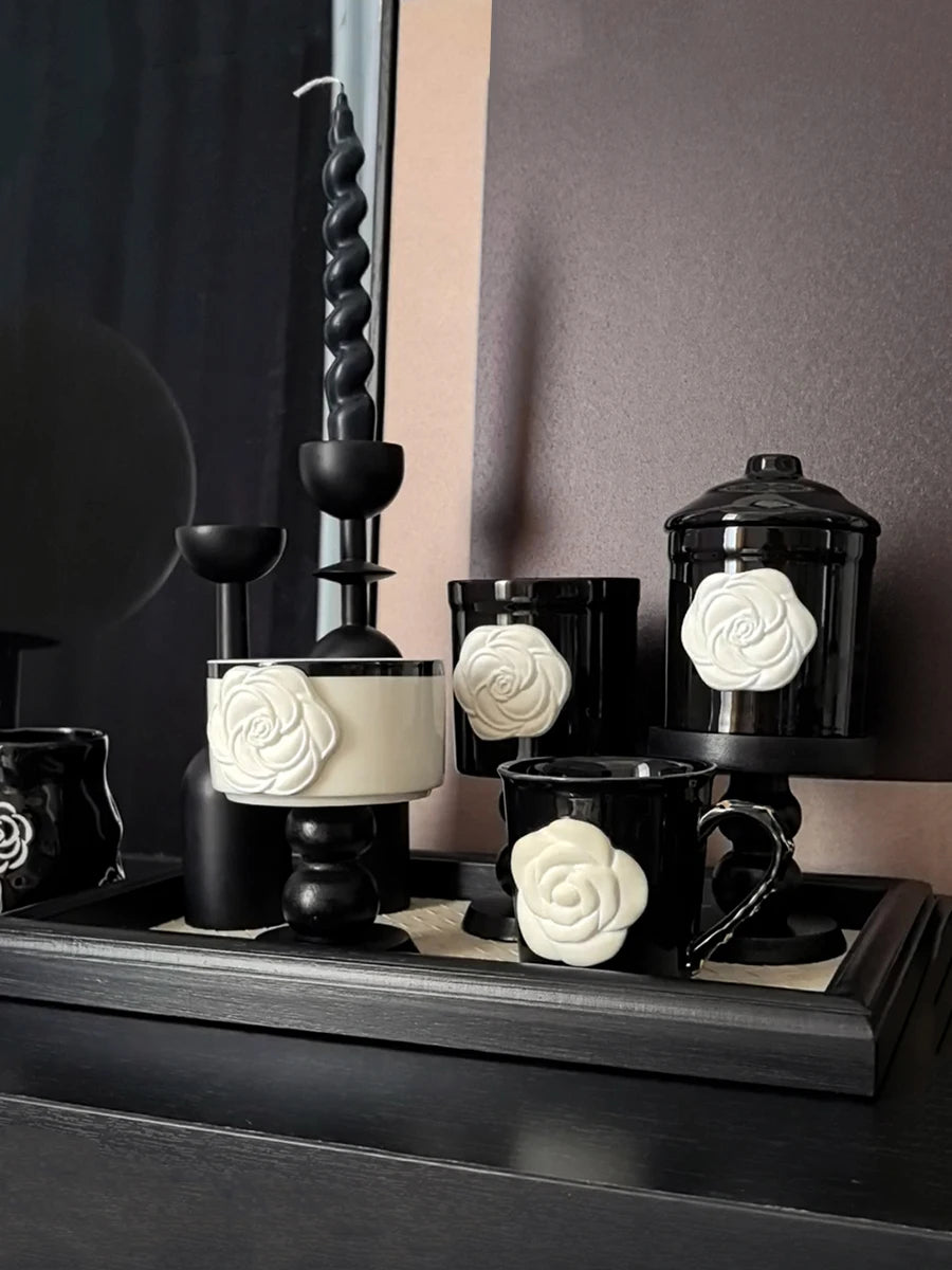 Vintage Camellia Embossed Coffee Mug Ceramic Retro Globot Cup, Stylish Retro Luxury Drinkware for Home Use