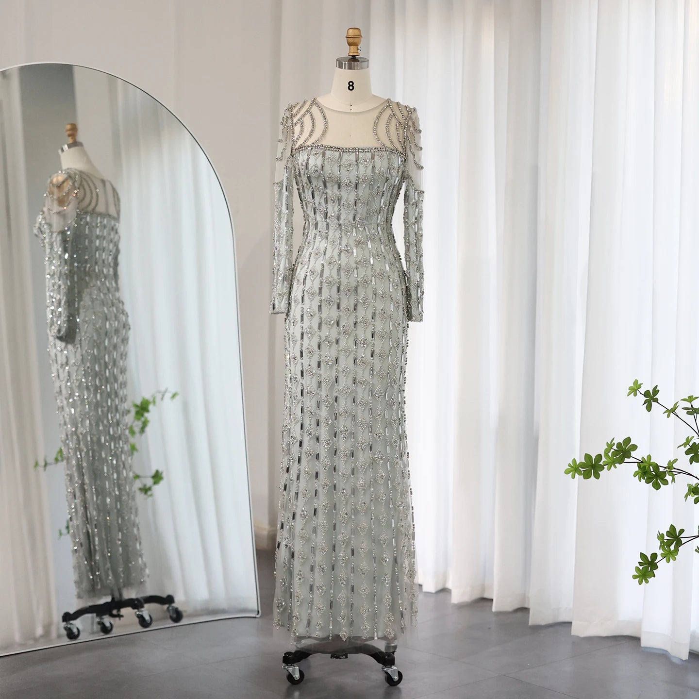 Sharon Said Luxury Sage Green Dubai Evening Dress Mermaid Muslim Long Sleeves Islamic Women Wedding Party Gowns SS398 Customized