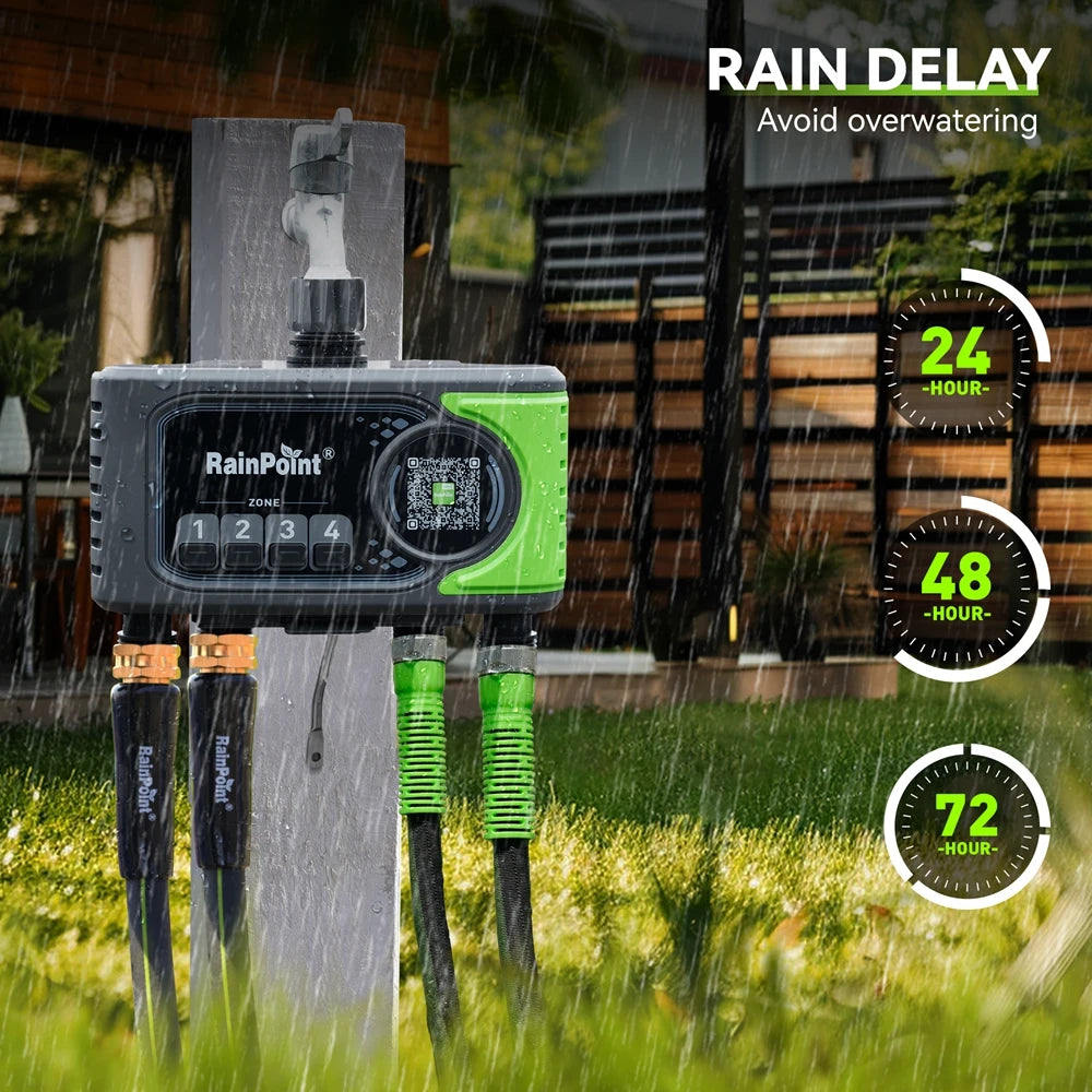RainPoint WiFi Water Timer 4 Zones Automatic Irrigation Timer Garden Lawn Watering Systems Controller Rain Delay Manual Watering
