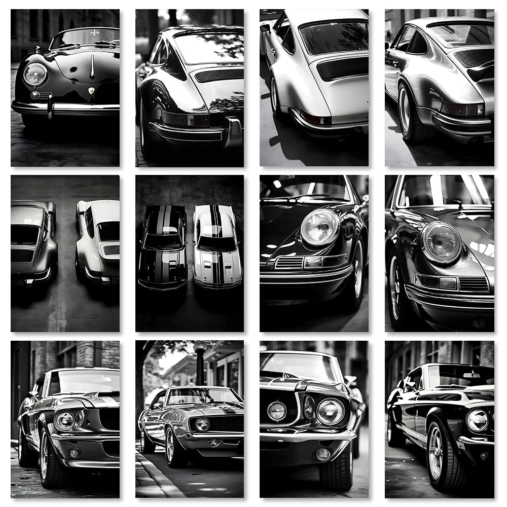Retro Luxury Car Canvas Wall Painting Poster Vintage Black and White Car Decoration Mural Modern Home Room Decor Birthday Gift