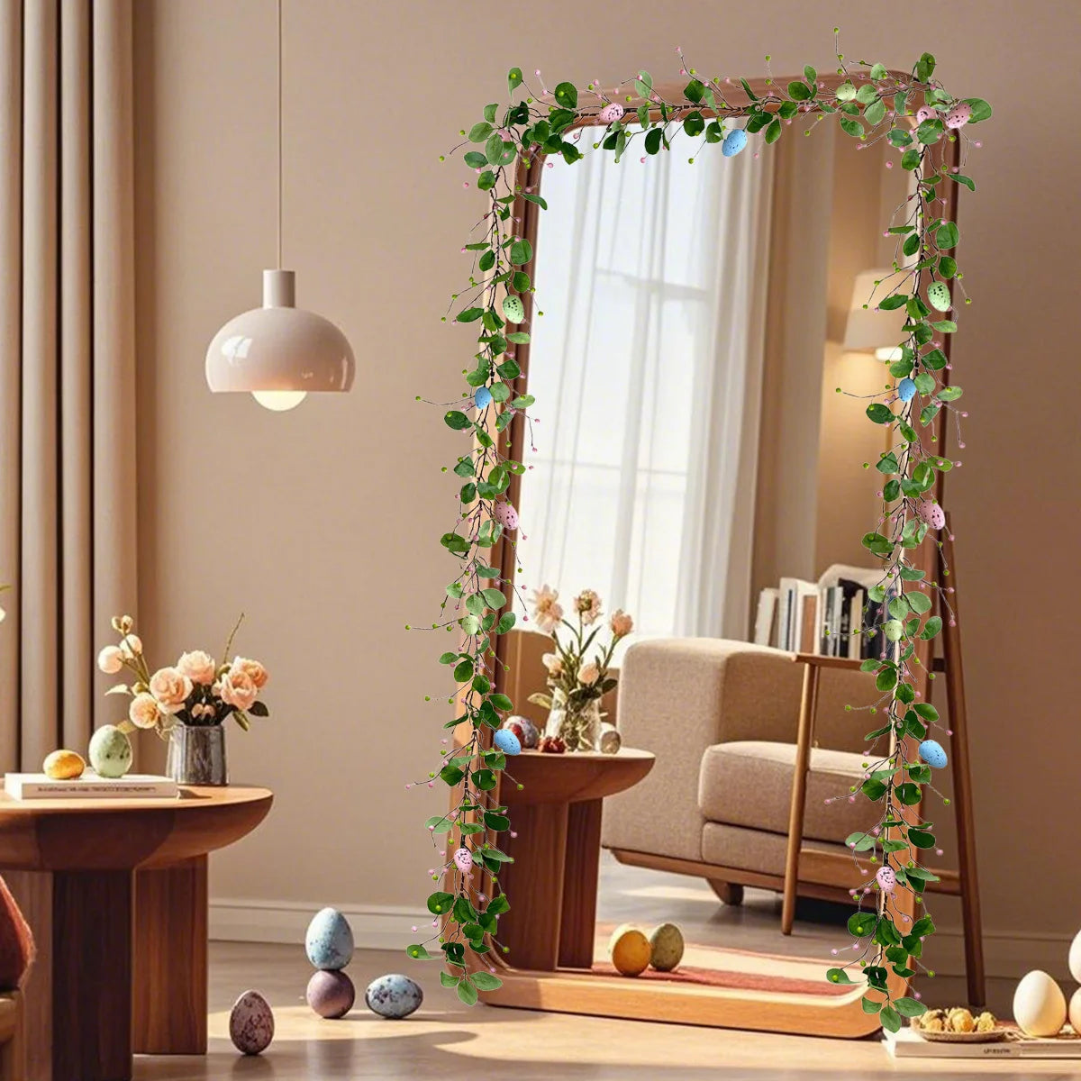 6.2ft Long Artificial Easter Egg and Mixed Berry Garland Hanging Rustic Spring Garland Pastel Easter Garland Vine String