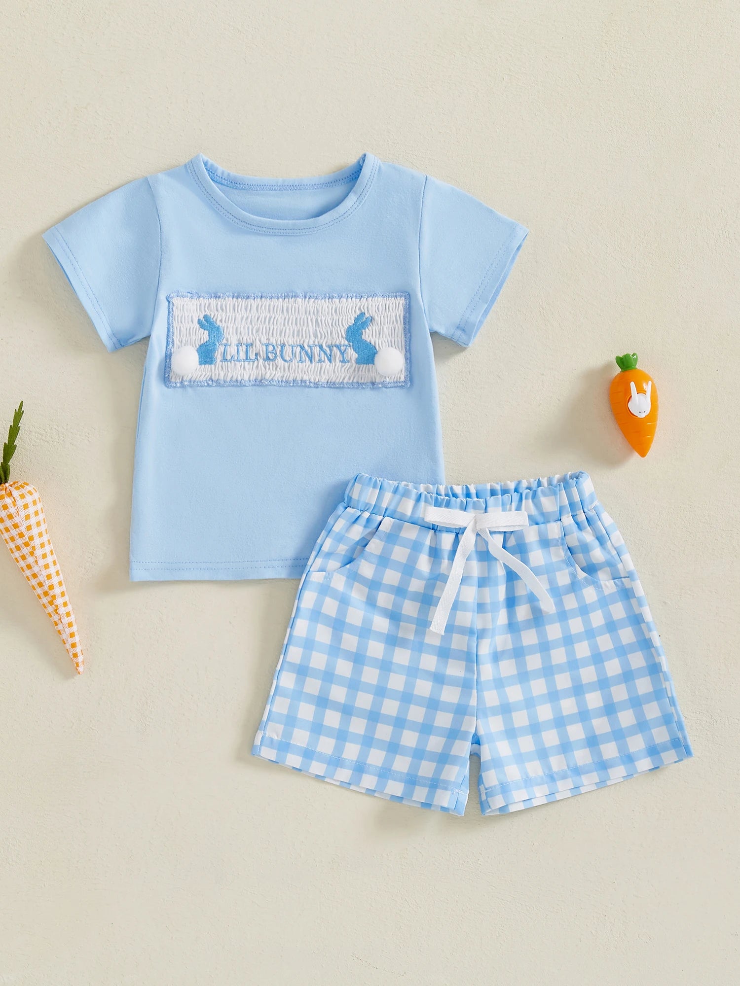 Adorable Baby Girl Easter Outfit Set with Short Sleeve Top and Plaid Shorts - Cute Toddler Spring Clothing Ensemble