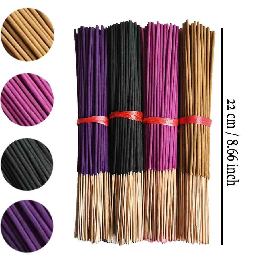 4 Types of Floral Scented High-Quality Handmade Bamboo Stick Incense Set, 22cm Long Natural Chinese Incense Sticks, Including Lavender, Cherry Blossom, Rose, Jasmine, Etc., with a Fresh and Elegant Scent That Lasts for a Long