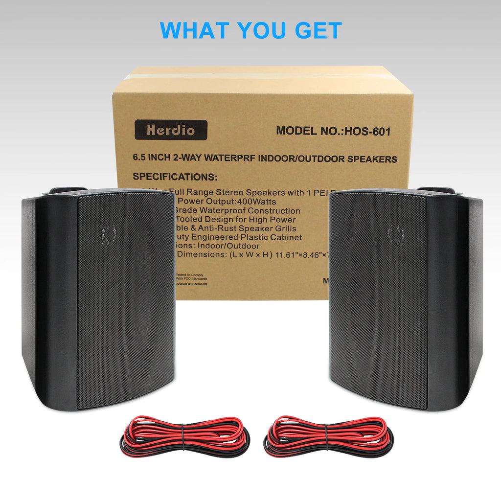 Herdio 2PCS 6.5'' 400W Outdoor Passive Speakers Wired Waterproof With Powerful Bass Wall Mount Speakers For Indoor Patio Covered