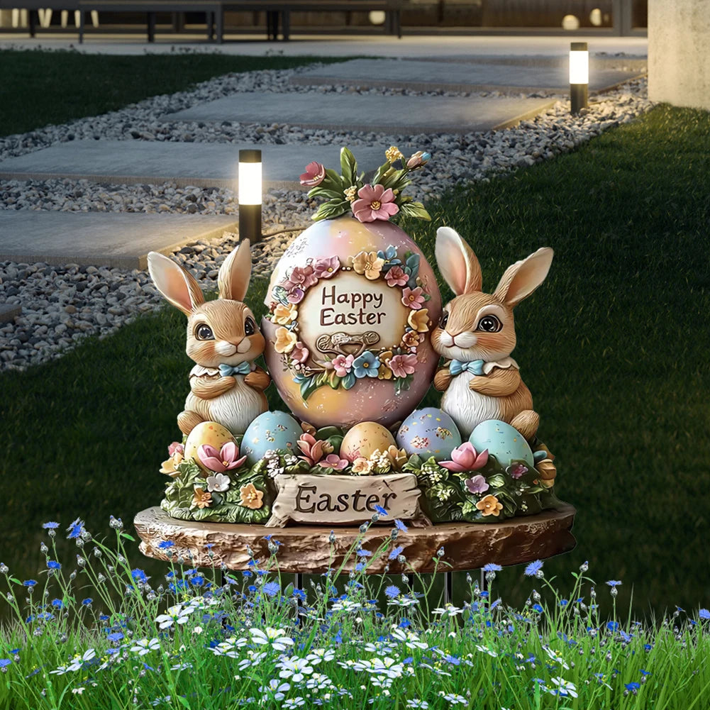 Easter Bunny Garden Stake Acrylic Easter Yard Sign 2D Flat Easter Rabbit Garden Signs for Easter Decorations