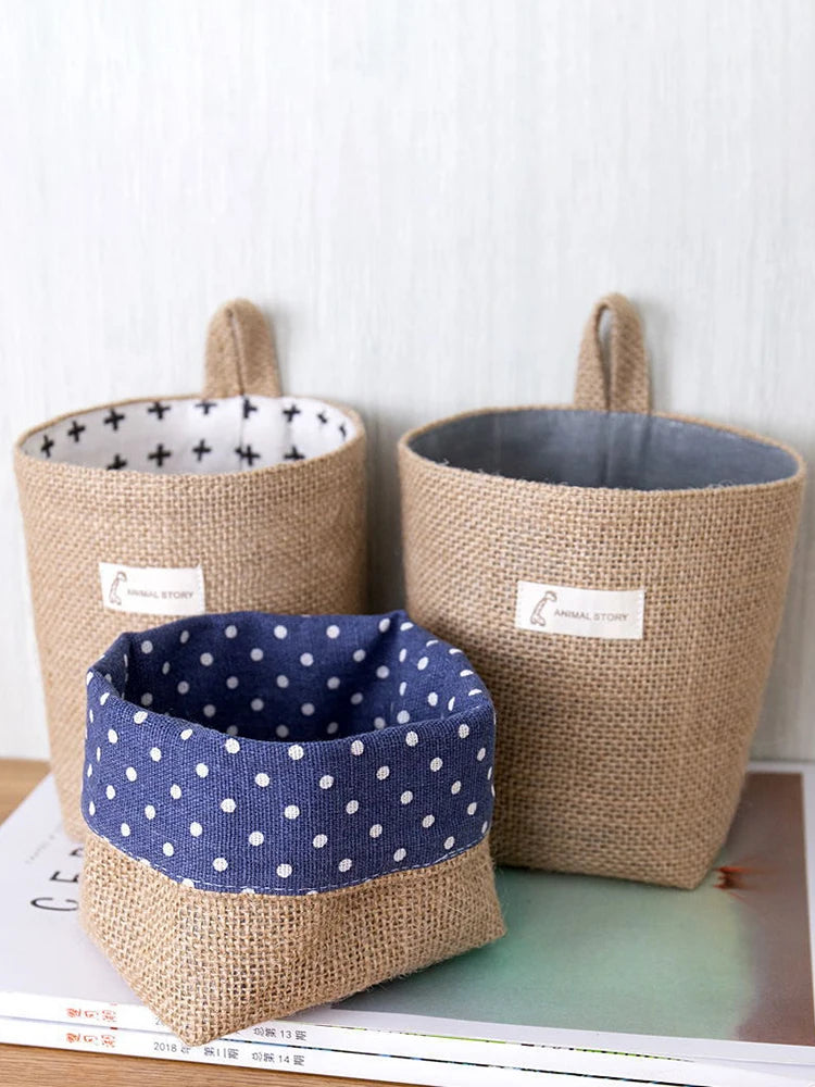 Nordic Style Small Hanging Wall Pocket Storage Basket Sack Sundries Organizer Cosmetic Organizer Cotton Linen Toy Storage Bag
