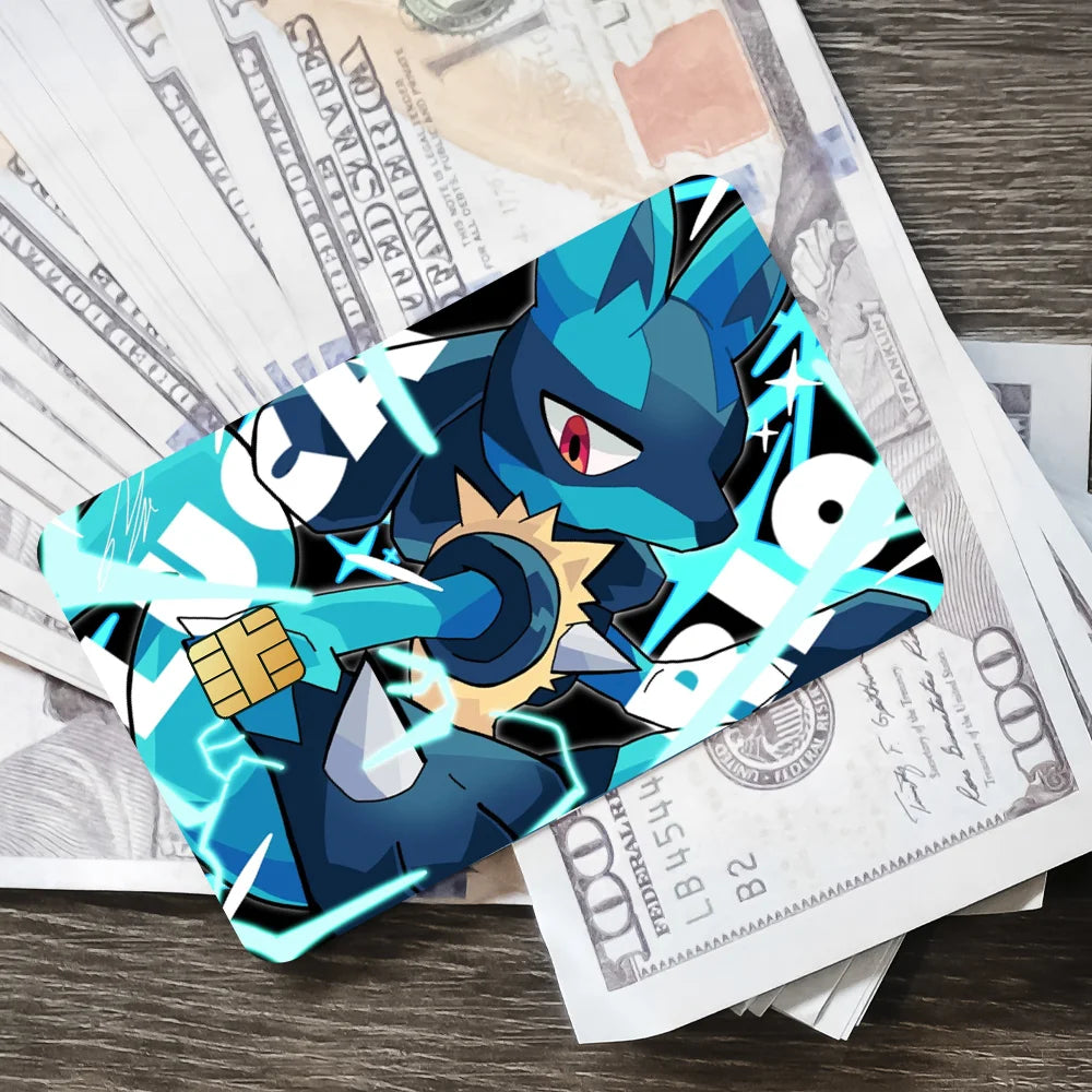 Cool Cartoon P-Pokemon L-Lucario Film Skin Cover Credit Card Stickers 4PCS Debit Front Decoration Bank Bus Pass Waterproof