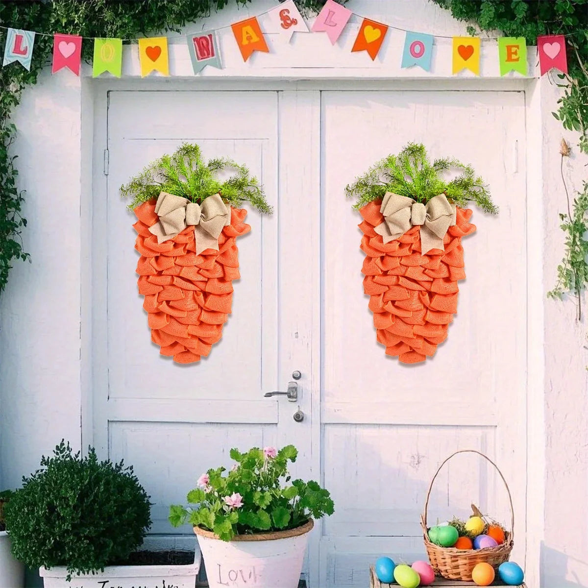 Easter Wreath Easter Decorations for the Home, 21.6in Carrot Shaped Wreath Spring Wreath for Front Door, Artificial