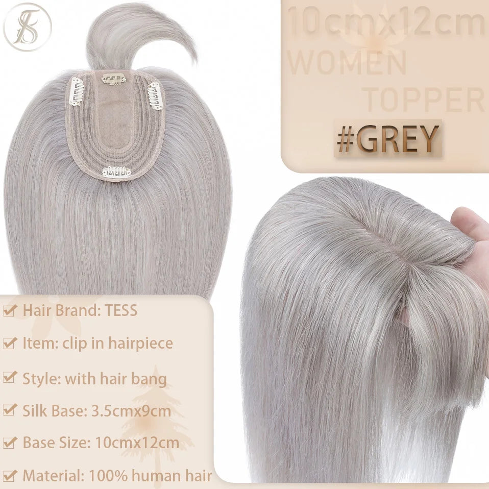 TESS Women Topper 10x12cm Hair Clips Hair Topper Natural Hair Wigs 100% Human Hair Silk Base Clip In Hair Extension Blonde Women