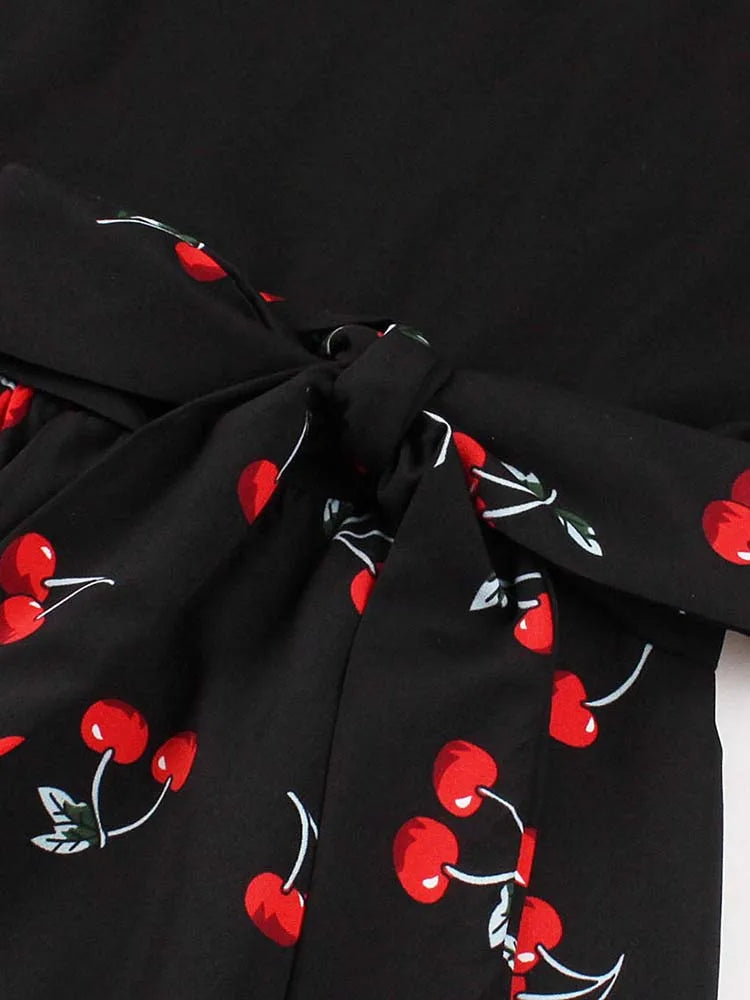 Retro Vintage Women's Summer Dress V-Neck Sleeveless High Waist Chic Floral Print with Belt 50s Style