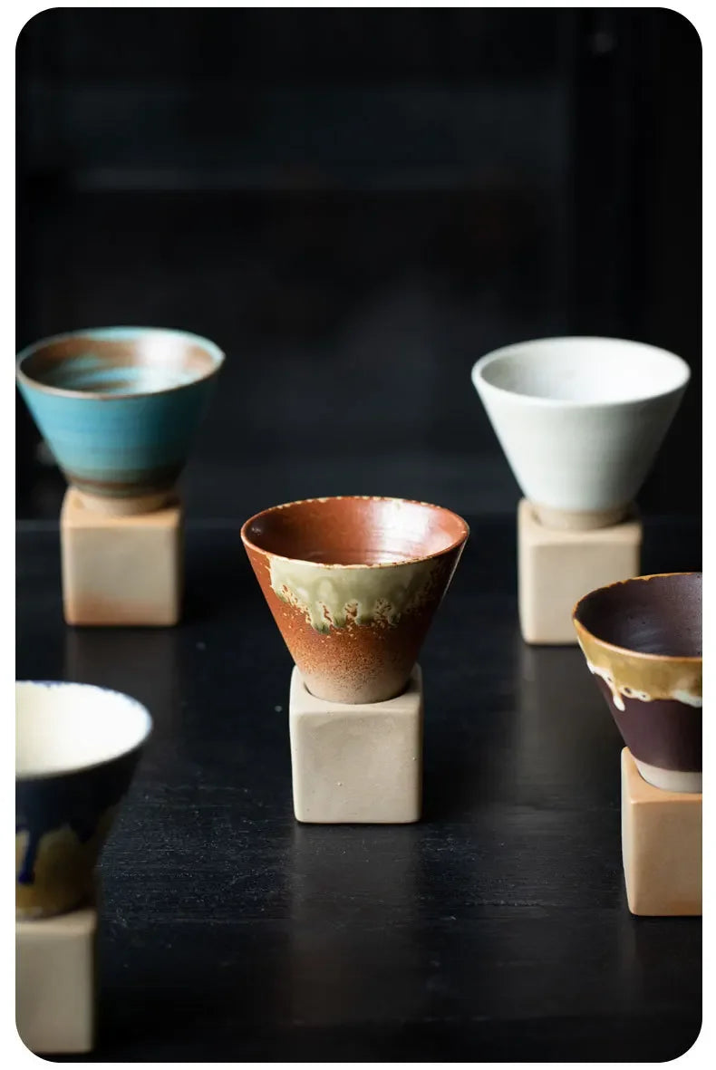 Coarse Pottery Creative Coffee Cup with Base Japanese Retro Conical Ceramic Cups Minimalist Latte Mug  Stoneware Master Teacup