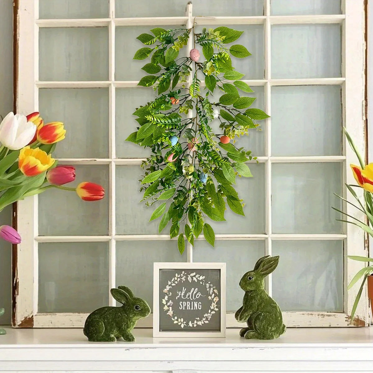 Easter Swag 25.5in Spring Garland Pendant Teardrop Wreath Easter Seasonal Decoration Easter Garland Vine String for