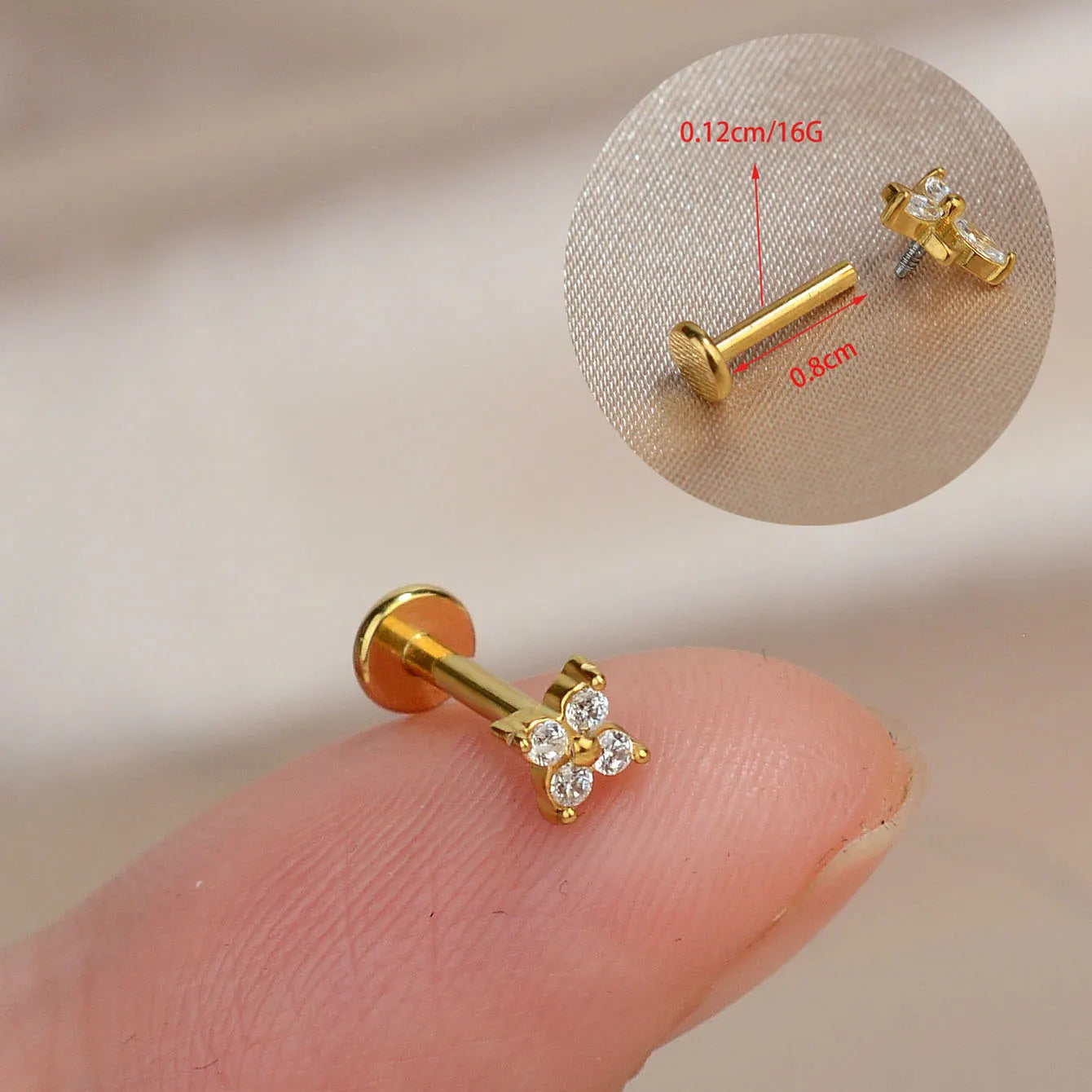 1Piece 16G Titanium Steel CZ Leaf Bee Piercing Lip Labre Studs Tragus Helix Cartilage Couch Lobe Earrings Body Jewelry For Women