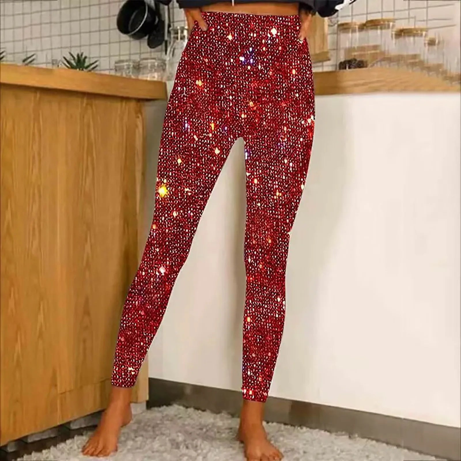 Women Sequin Leggings High Waist Bottoming Trousers Fashion High Waist Party Nightclub Leggings Sexy Ladies Slim Long Pants
