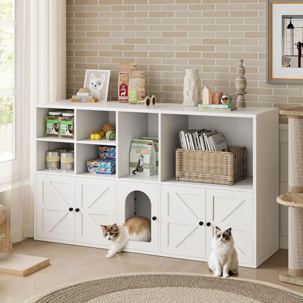 IRONCK Cat Litter Box Enclosure for 2 Cats, Litter Box Furniture Hidden with Double Room and Large Storage Space, Bookcase