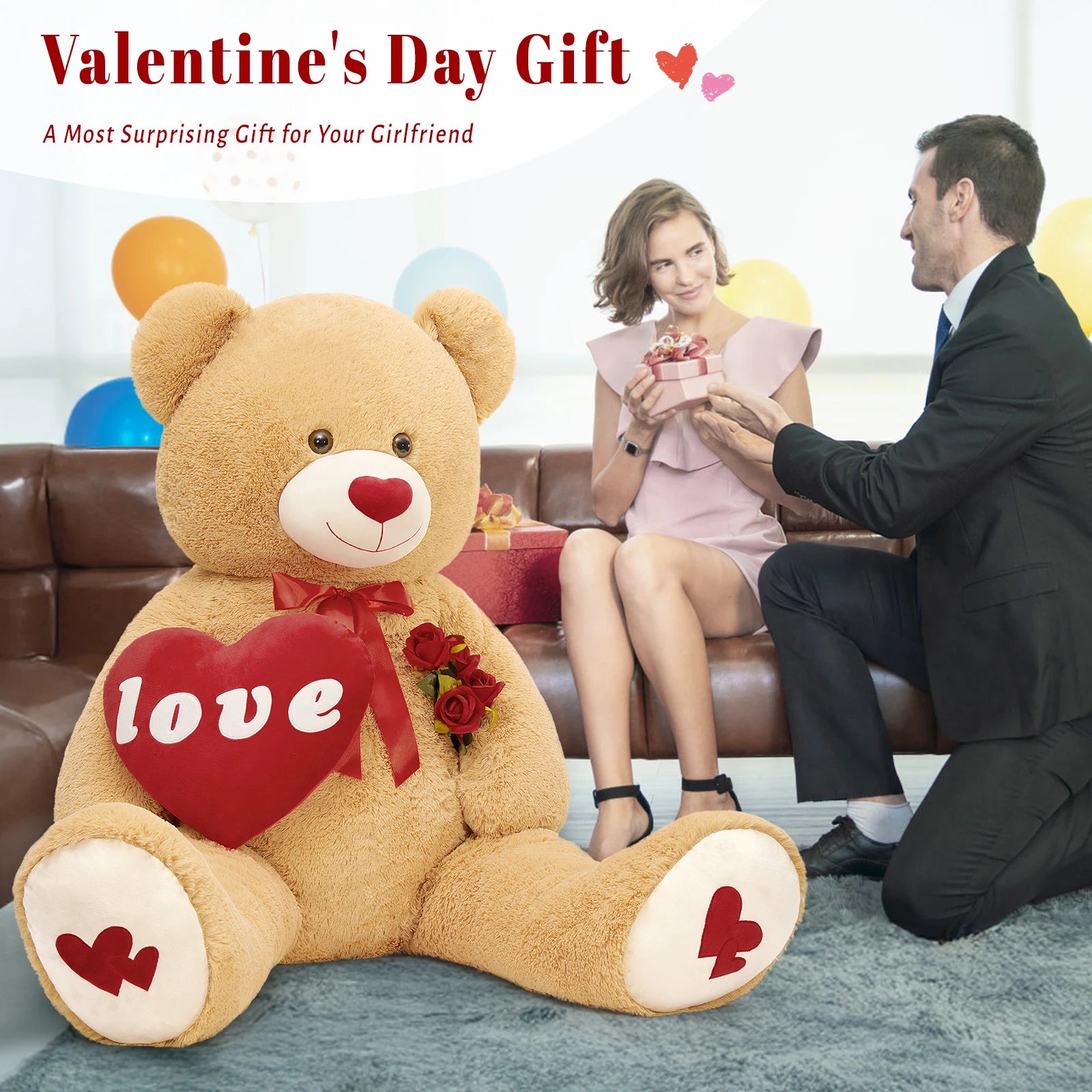 MorisMos 5 Ft Giant Teddy Bear, I Love You Huge Bear Plush for Girlfriend, Jumbo Love Heart 5 Feet Stuffed Animal Gifts for Boy