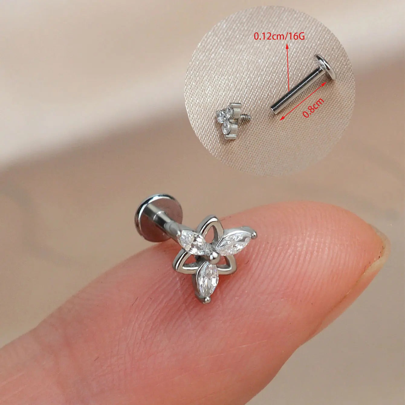 1Piece 16G Titanium Steel CZ Leaf Bee Piercing Lip Labre Studs Tragus Helix Cartilage Couch Lobe Earrings Body Jewelry For Women