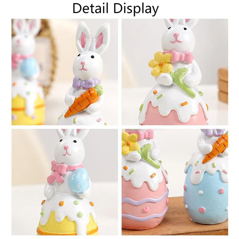 Cute Bunny Shaped Easter Ornaments Cartoon Easter Egg Resin Decoration Living Room Desktop Decoration Crafts Children Gifts