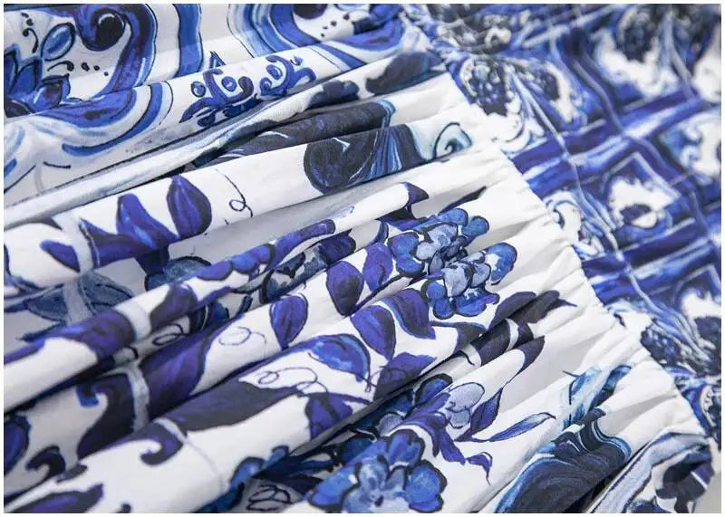 JAMERARY Summer Blue And White Porcelain Flower Printing Floral Long Dress Women Straps Zipper Elastic Backless Midi Vestidos