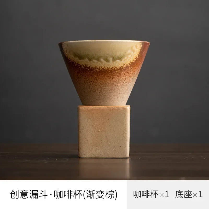 Coarse Pottery Creative Coffee Cup with Base Japanese Retro Conical Ceramic Cups Minimalist Latte Mug  Stoneware Master Teacup