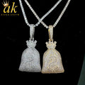 Aokaishen Money Bag Pendant Gold Color Bling Cubic Zircon Men's Hip Hop Necklace Jewelry
