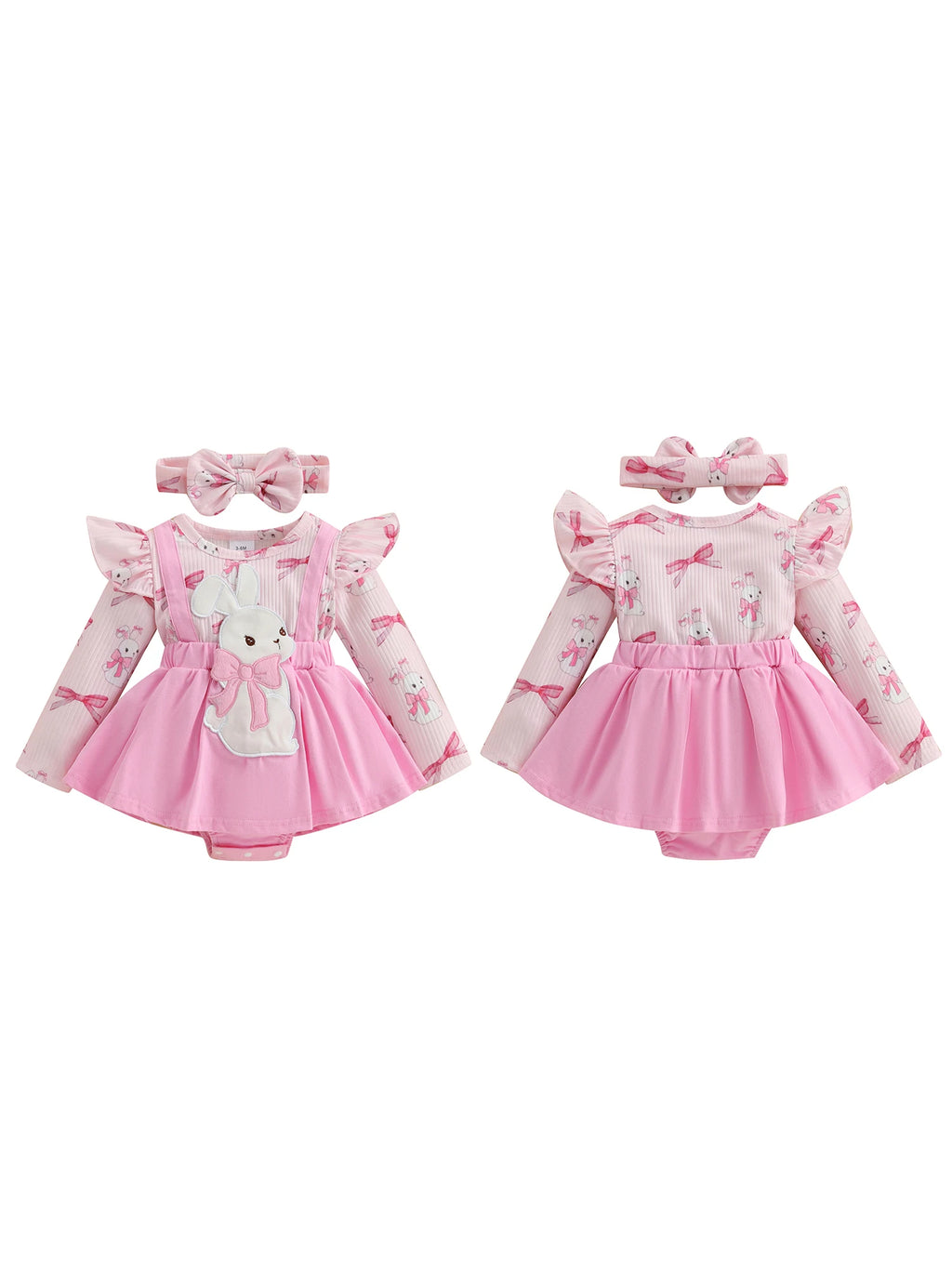 Adorable Baby Girls Easter Outfit Set with Bunny Embroidery Romper Dress Skirt Bodysuit Jumpsuit and Headband