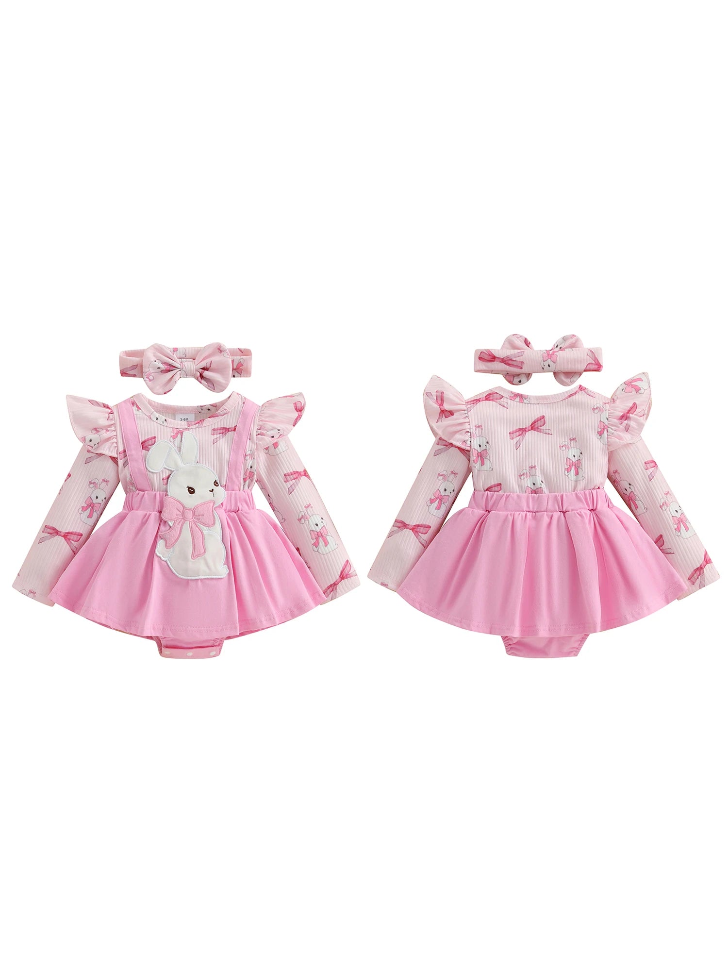 Adorable Baby Girls Easter Outfit Set with Bunny Embroidery Romper Dress Skirt Bodysuit Jumpsuit and Headband